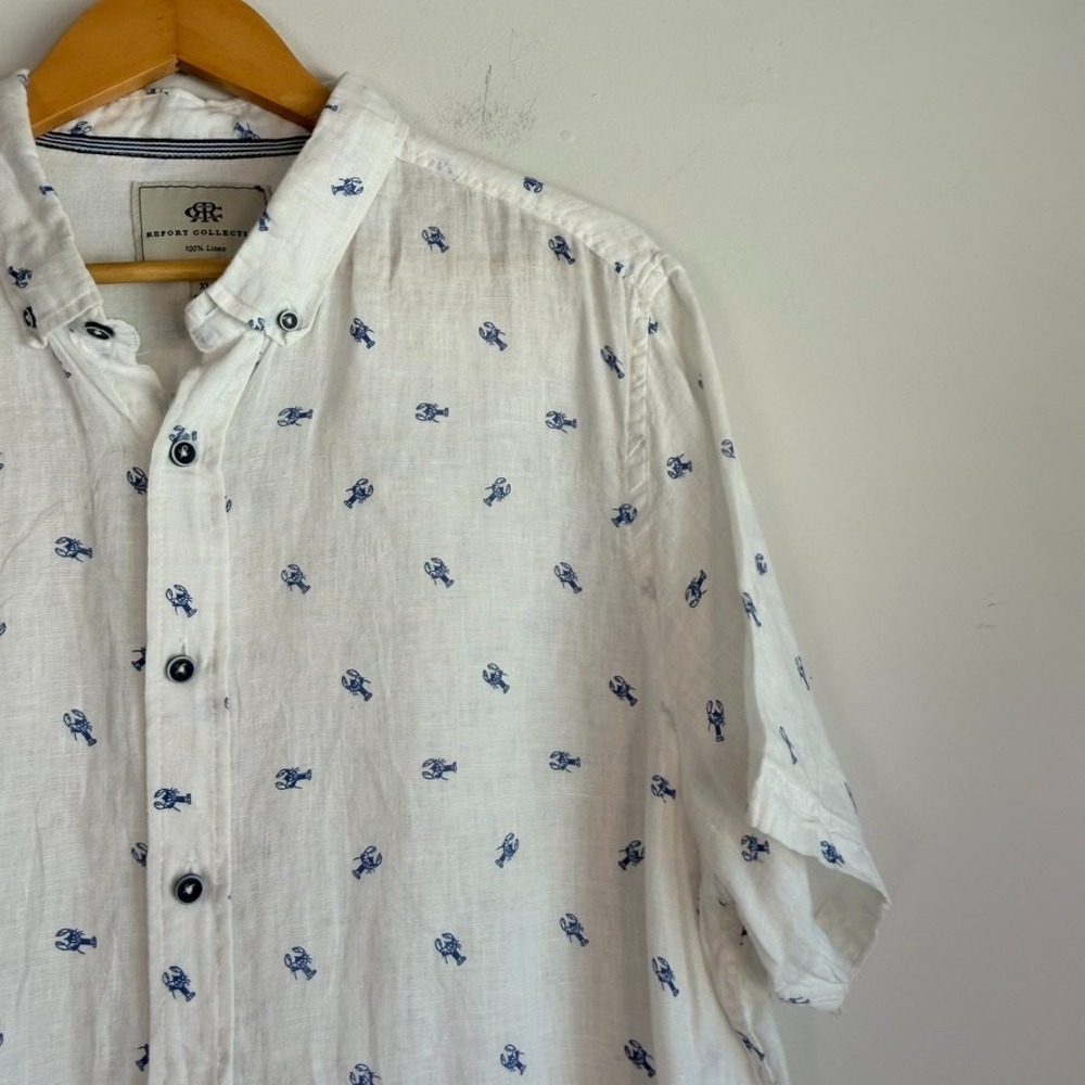 Report Collection Mens 100% linen Short Sleeve Shirt Size XL Lobster Resort - Picture 6 of 11